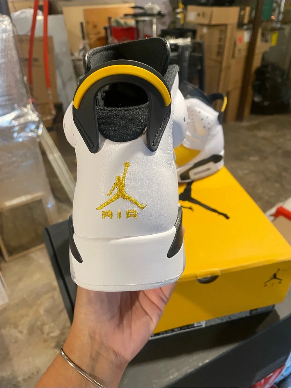 Jordan Retro 6 White and Yellow Sneakers